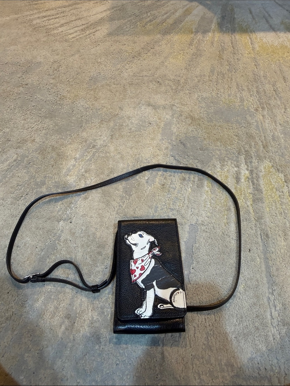 Brighton Dog Crossbody Wallet Purse Black Leather Red Interior Adjustable Strap